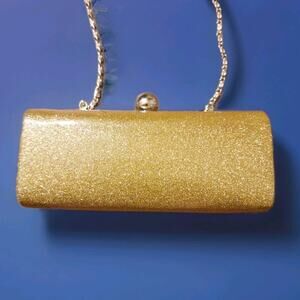 Vintage Bijoux Terner Gold Glitter Evening Clutch Chain Purse